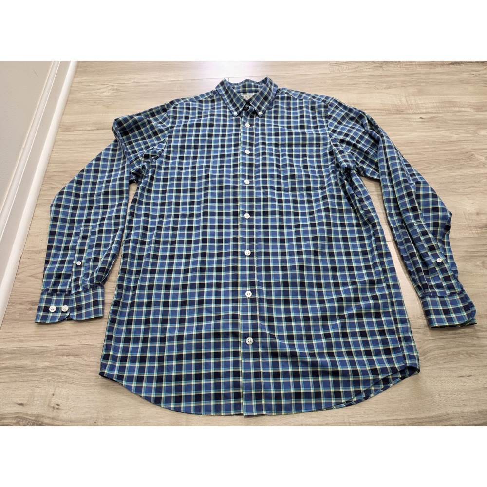 Duluth Trading Co Mens Large Blue Plaid Button Shirt Check
